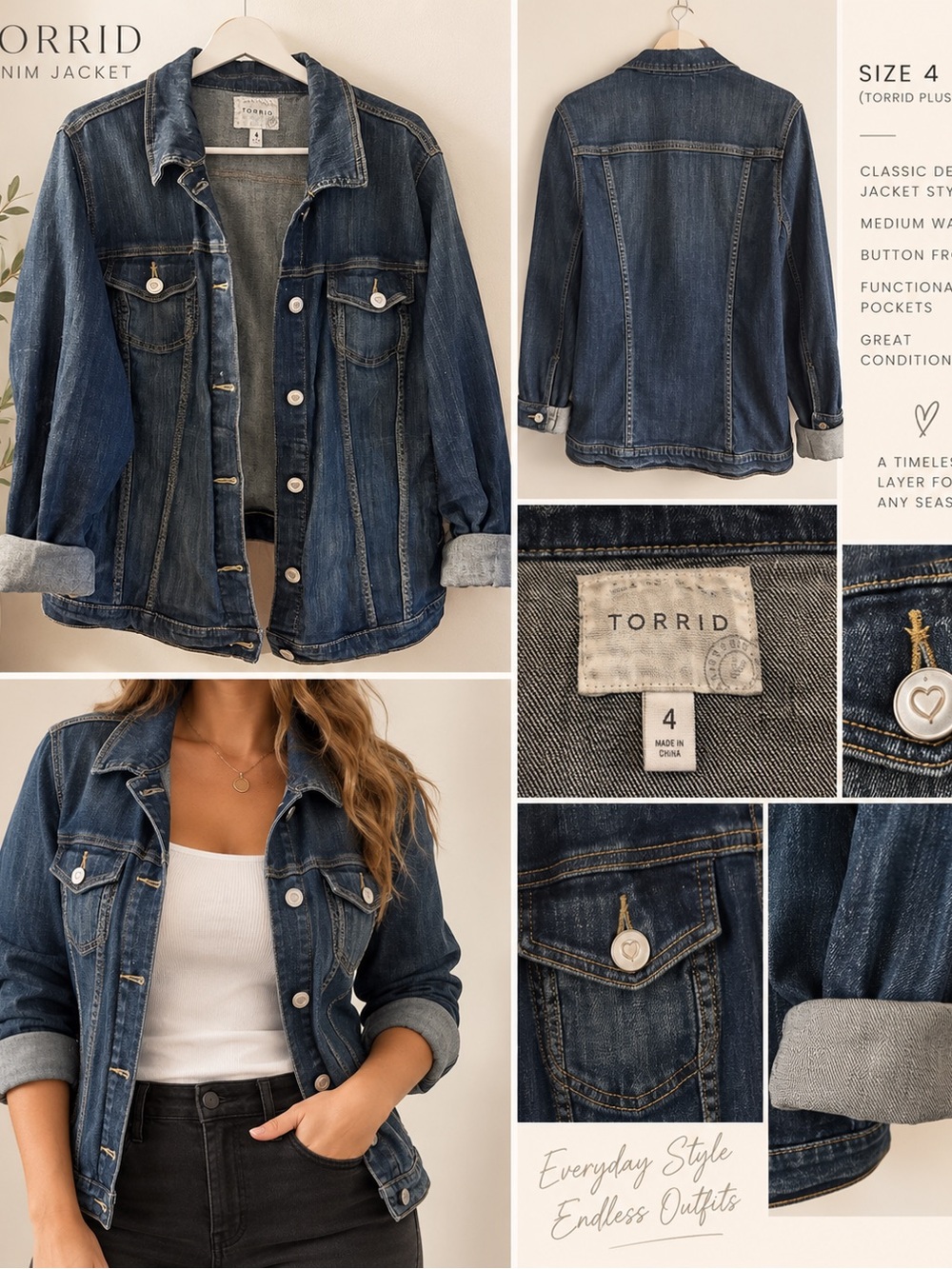 torrid Dark Blue Distressed Denim Jacket